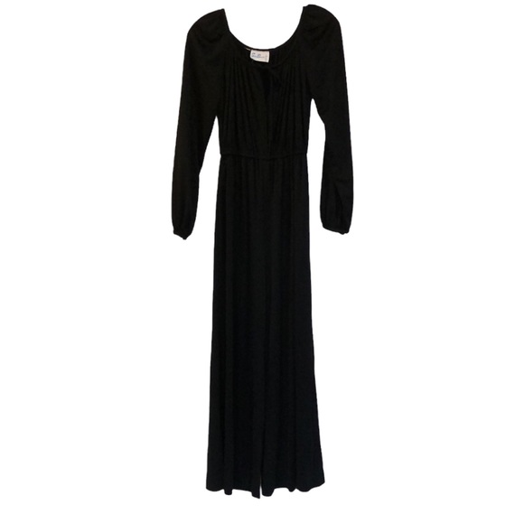 VINTAGE SUE BRETT LONG SLEEVE TIE FRONT WIDE LEG JUMPSUIT BLACK SIZE SMALL - Picture 1 of 17